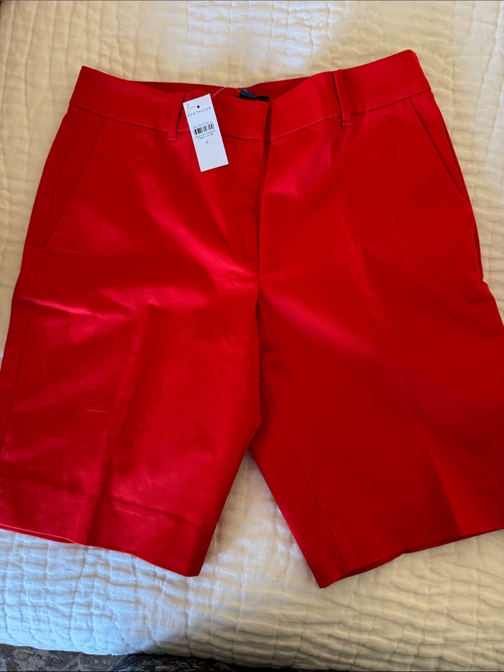 Ann Taylor Red Tailored Bermuda Shorts